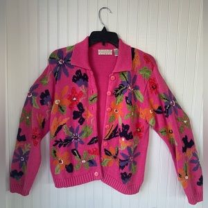 Sigrid Olsen Pink Floral Cardigan